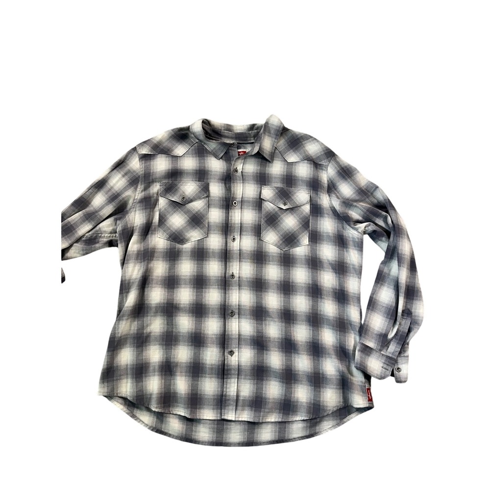 Wrangler Mens Western Plaid Long Sleeve Shirt Grey White 2XL Gorpcore Minimalist